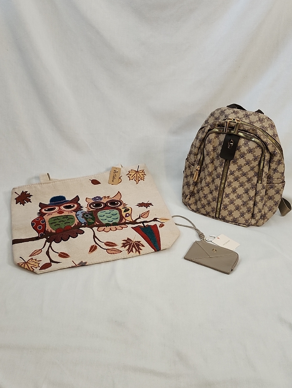 Monogram Mini Stylish Backpack, Owl Canvas Tote with Primark Cardholder